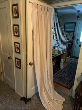 100% LINEN Neutral Beige Tab-Top Curtain Panels (2) each measures 90”x54”.V long